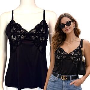 Vtg 60s Wonder Maid Camisole Black Lace Satin Size Small Union Made Lingerie 36